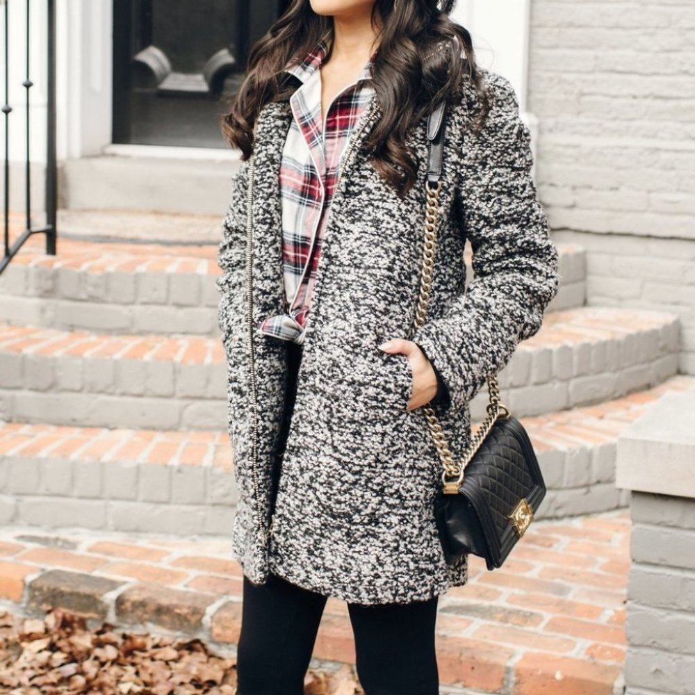 J.Crew Coat Winter Jacket Speckled Boucle Grey Italian Wool Sz 2